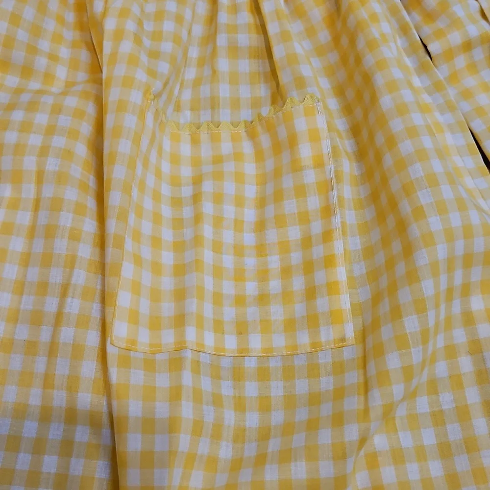 Vintage Yellow White Gingham Long Sleeve Dress Checker Handmade 70s Girls Kids
